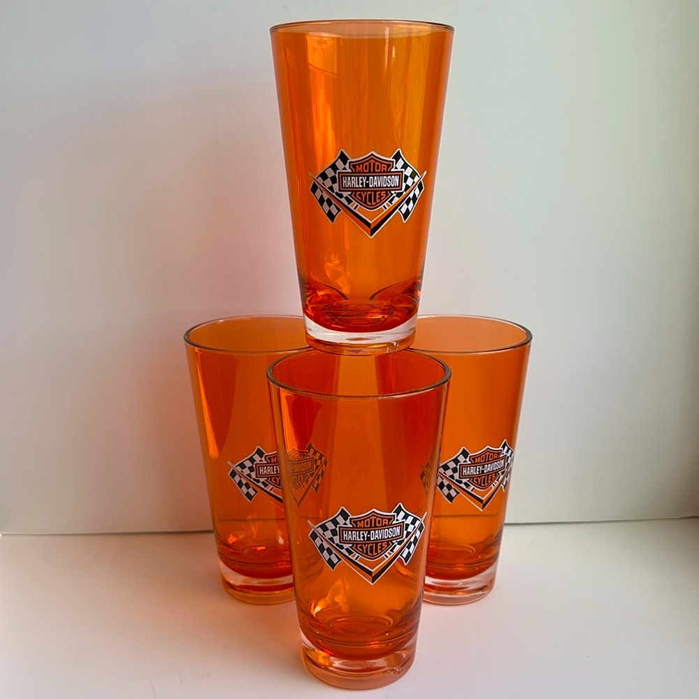 Harley-Davidson Pint Glasses Plastic Party Tumblers Set of 4 Shield Racing Logo